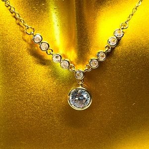Bezel setting necklace -plated with cubics -new